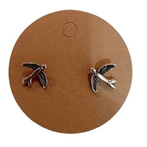 Flying Bird Earrings Silver Tone Costume Jewelry